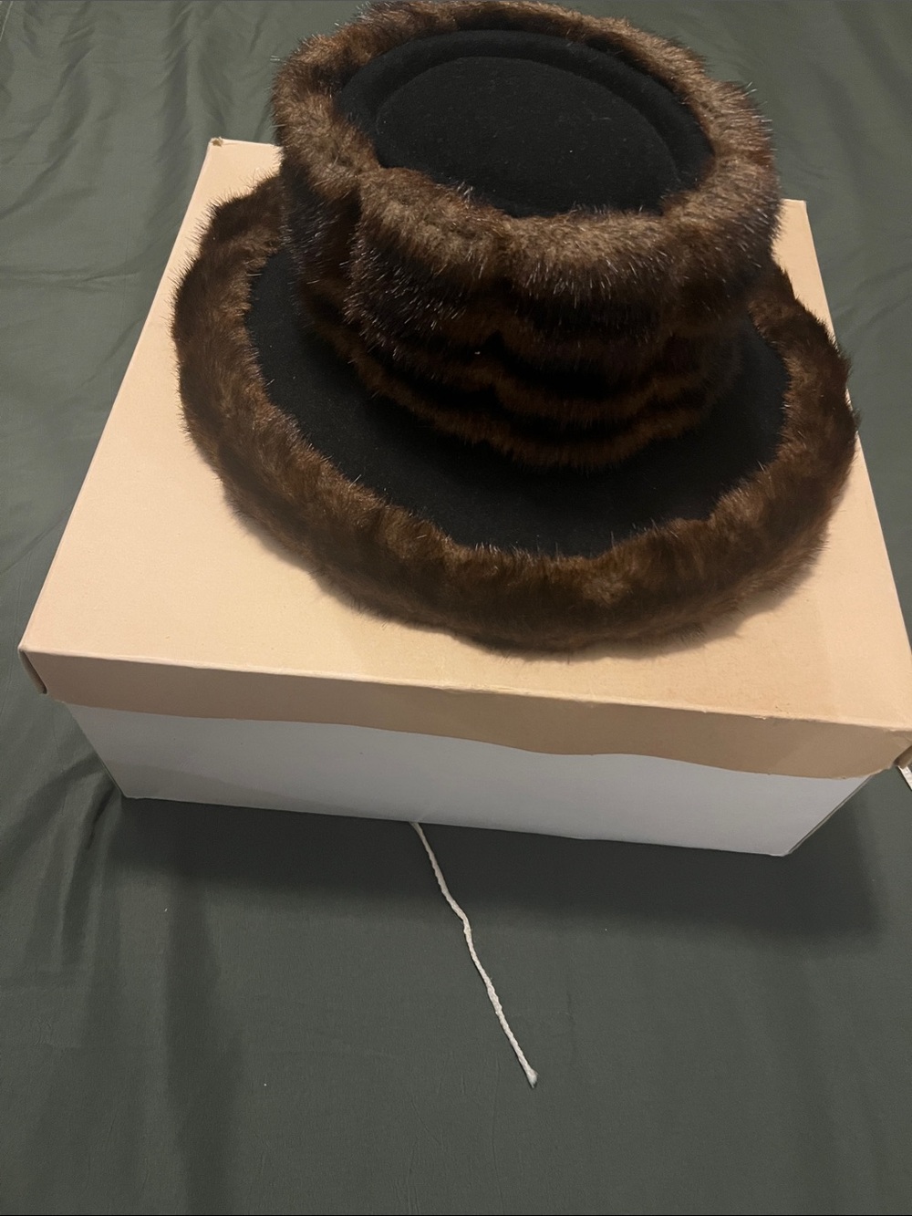 Women’s Black Wool Bucket Hat with Brown Faux Fur Trim